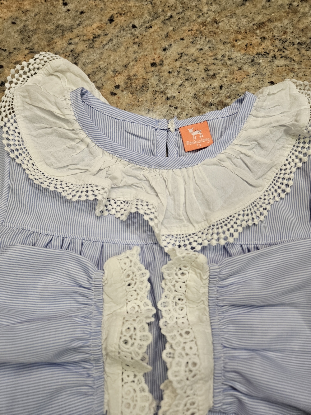 Blue Stripe Lace-Trim Blouse